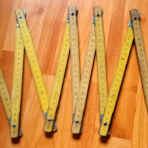 Rare vintage extension wood ruler centimeter geometry measuring european wooden sliding industrial ruler, folding mechanism, 1960s or ealier