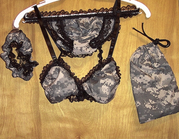 Acu Army Digital Camo Bra Panty Garter Lingerie Gift Bag Set