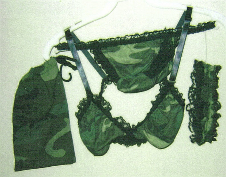 Woodland Camo Woman Lace Trim Bra Panty Garter Bag Set Etsy