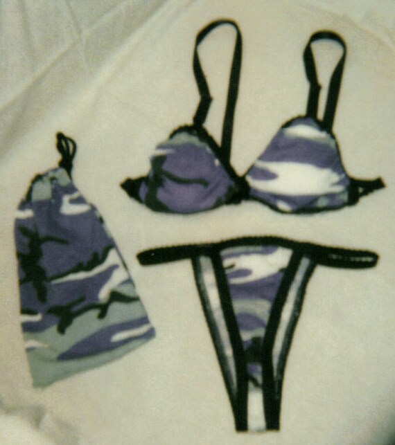 Purple camo woman elastic trim bra thong gift bag set Etsy