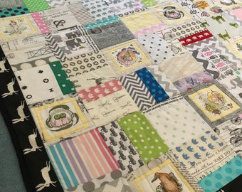 GUMNUT BABY & RABBITS - Scrap Cot Quilt with Low Volume - Handmade  - Cotton Fabric