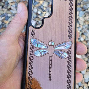 Laser Engraved Phone case, iphone case, Samsung case, Dragonfly, Wood Phone Case, Mother of Pearl