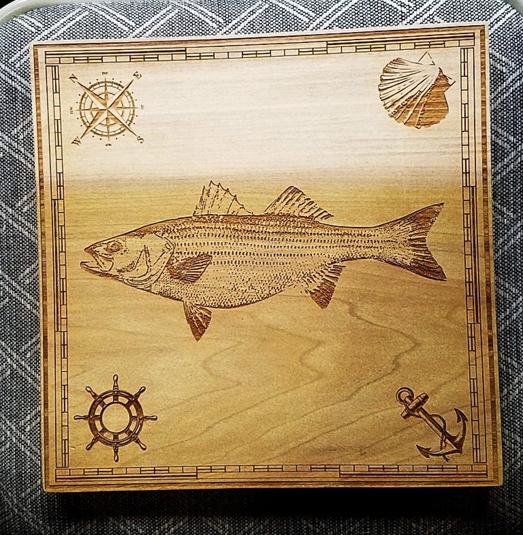 Striped Bass Wall Hanging Engraved on Wood, Striper, Nautical, Fish Art