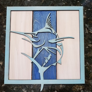 Marlin Wall Art, Laser Engraved Wall decor, Billfish, Fisherman Gift