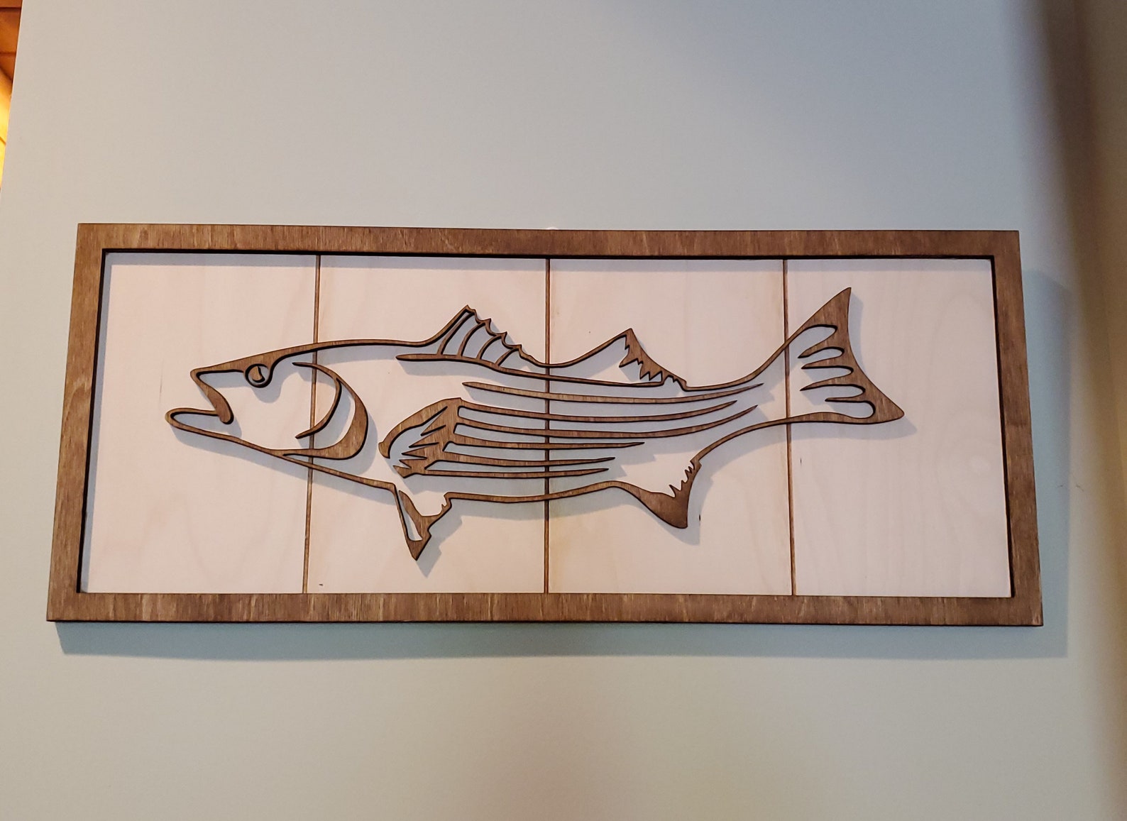 Striped Bass Wall Hanging, Fish Art, Laser Art, Striper, Fishing, Home