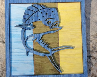 Mahi Wall Decor, Laser Art, Fifth Anniversary Gift, Fishing, Mahi-Mahi