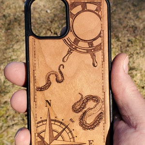 Custodia per iPhone, custodia per telefono Samsung, custodia per telefono in legno, custodia per telefono incisa al laser, regalo nautico
