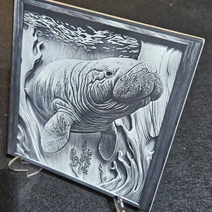 Laser engraved Manatee ceramic tile