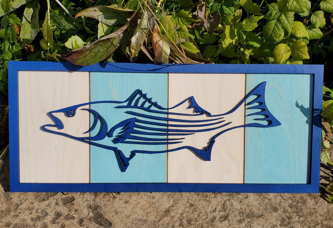Striped Bass Wall Hanging, Fish Art, Laser Art, Striper, Fishing, Home