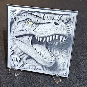 Laser engraved T-Rex ceramic tile