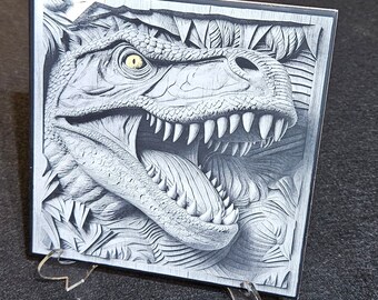Laser engraved T-Rex ceramic tile