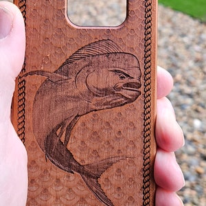 Holz Handyhülle, Mahi Mahi Handyhülle, Dorado Handyhülle, Angeln Kunst, iPhone Hülle, Samsung Hülle