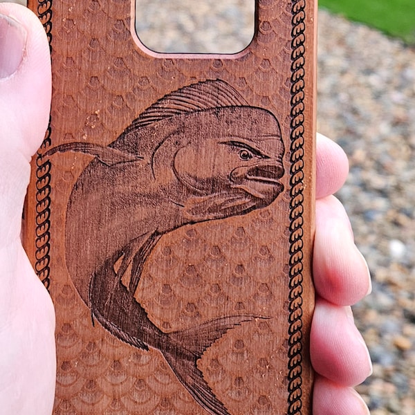 Wood Phone Case, Mahi Mahi Phone Case, Dorado Phone Case, Fishing Art, iPhone Case, Samsung Case