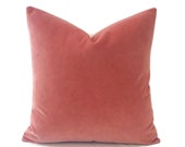 Pink Velvet Pillow Cover - 20” x 20” Solid Coral Pink Velvet Accent Cover