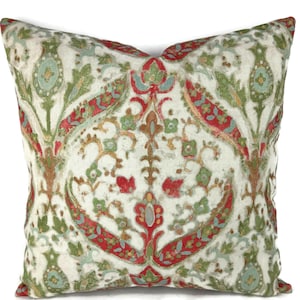 Colefax and Fowler Yasamin Linen Pillow Cover: Red and Green Paisley Euro Sham