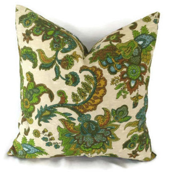 Green, Blue, and Tan Floral Outdoor / indoor pillow