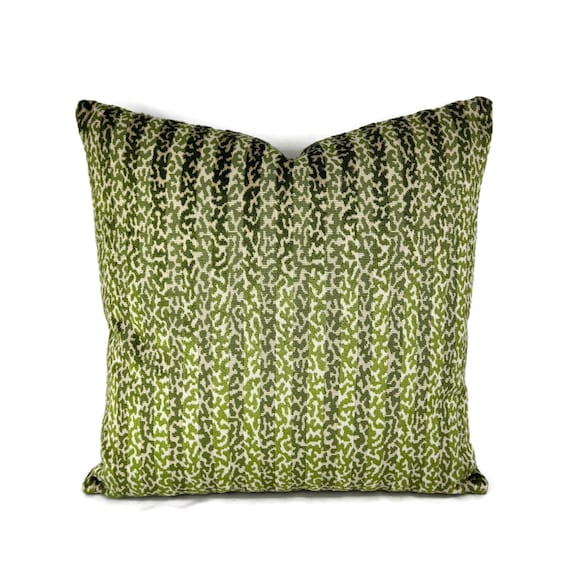 Manuel Canovas Velours Moorea in Prairie Pillow Cover: Green Velvet Coral Pattern Cushion Case (20" x 20")