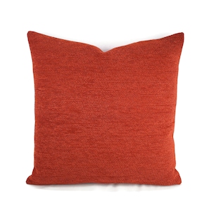 Bright Red Orange Textured Woven Chenille Pillow Cover - 20&quot; x 20&quot; Solid Chenille Cushion Case