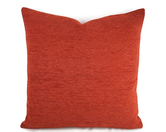 Red-Orange Chenille Pillow Cover: Textured Woven Cushion Case (20" x 20")