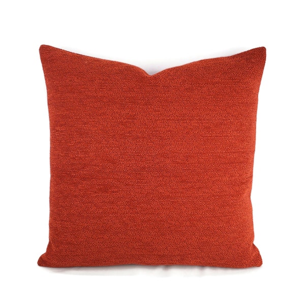 Bright Red Orange Textured Woven Chenille Pillow Cover - 20" x 20" Solid Chenille Cushion Case