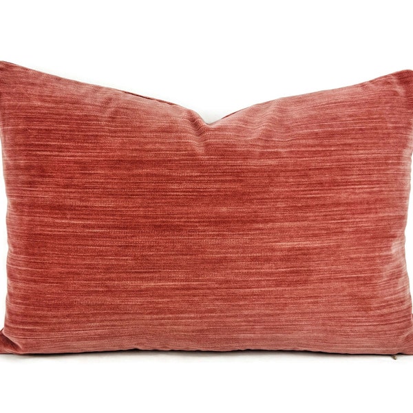 Lee Jofa Barnwell Velvet in Petal Lumbar Pillow Cover - 14" x 20" Pink Coral Stroke Velvet Rectangle Cushion Case