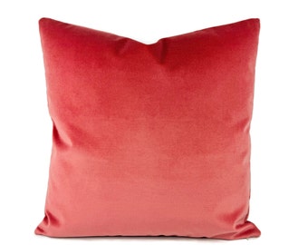 Solid Coral Pink Velvet Pillow Cover - 20" x 20" Bright Rose Pink Cushion Case