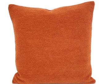 Rust Orange Chenille Pillow Cover: Thick Textured Accent, 20" x 20"