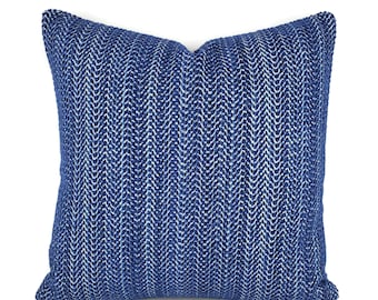 Thibaut Catalina in Navy Pillow Cover - 20" x 20" Sunbrella Blue Woven Chenille Cushion Case