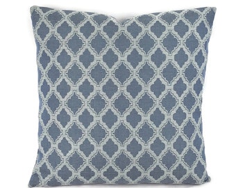 Navy with Blue Trellis Pattern Pillow Cover - Moroccan Trellis in Navy Blue Square Cushion Case