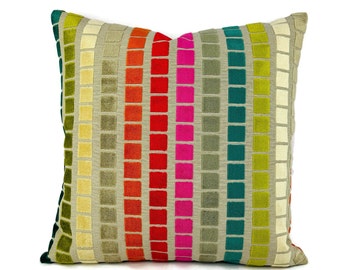 Kravet Design Rainbow Multi Color Velvet Squares Pillow Cover - 20" x 20" 30179-512 Kravet Velvet Cushion Case