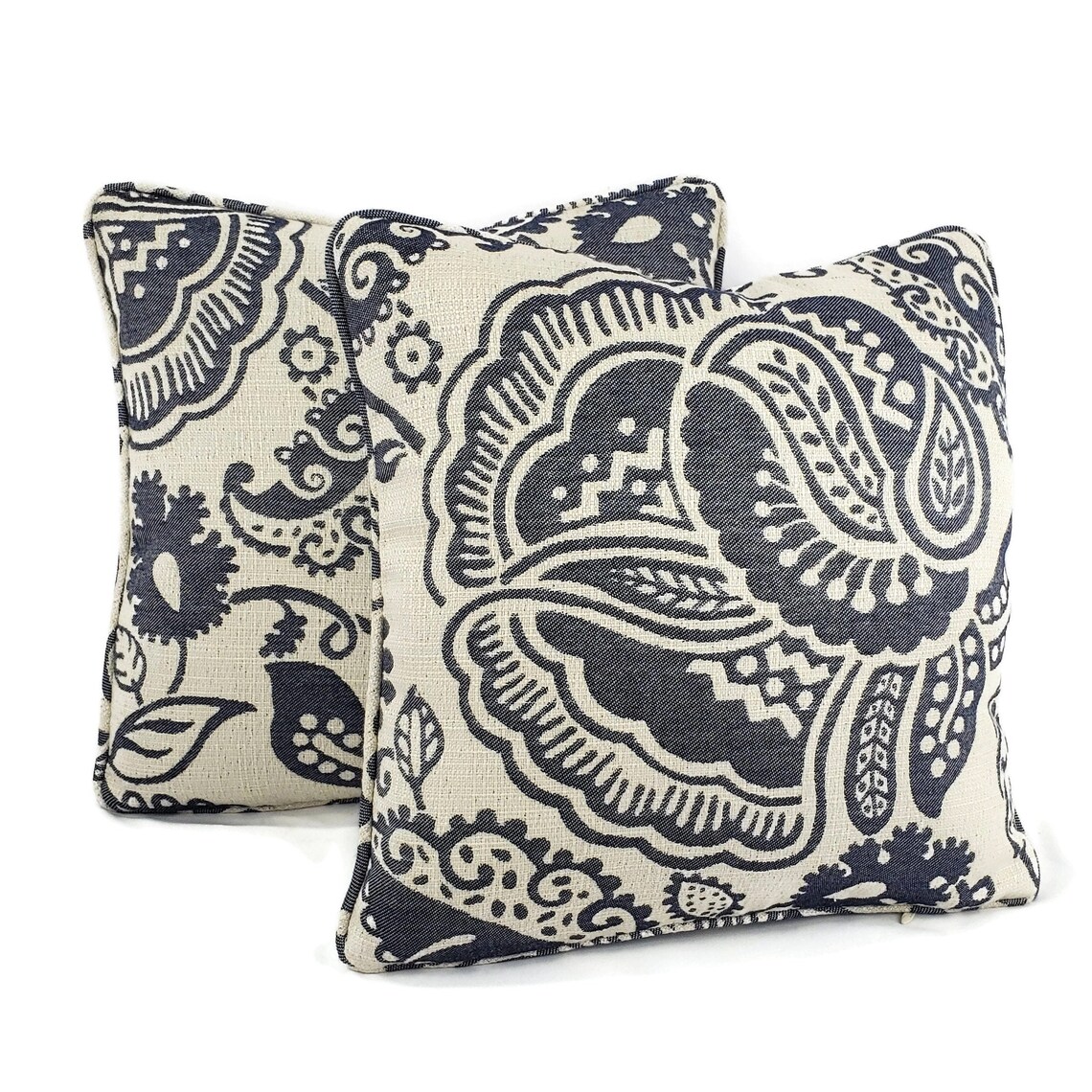 Set of 2 J.F. Fabrics Garden Floral in Navy and Light Gray Etsy