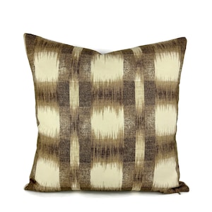 Schumacher Raleigh Ikat Plaid Pillow Cover: Brown Cream Cushion (20&quot; x 20&quot;)