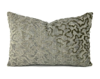 Schumacher Janis Velvet in Pewter Lumbar Pillow Cover - 13" x 20" Gray Velvet Swirl Pattern Rectangle Cushion Case