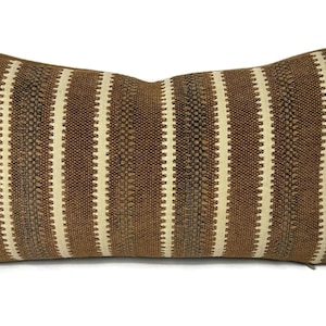 Brown Stripe Chenille Lumbar Pillow Cover - C&C Milano 11" x 20"