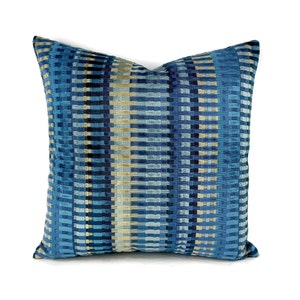 Lee Jofa Picket in Night Sky Pillow Cover Select your size Blue Stripe Velvet Cushion Case zdjęcie 1