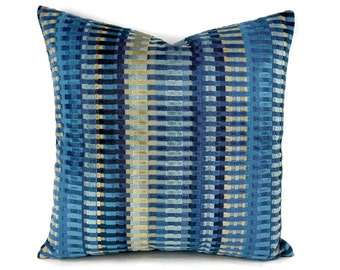 Lee Jofa Picket in Night Sky Pillow Cover - Select your size - Blue Stripe Velvet Cushion Case