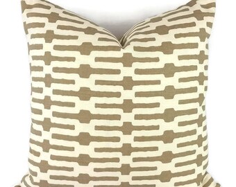 Annie Selke Links in Taupe and Cream Cotton Pillow Cover