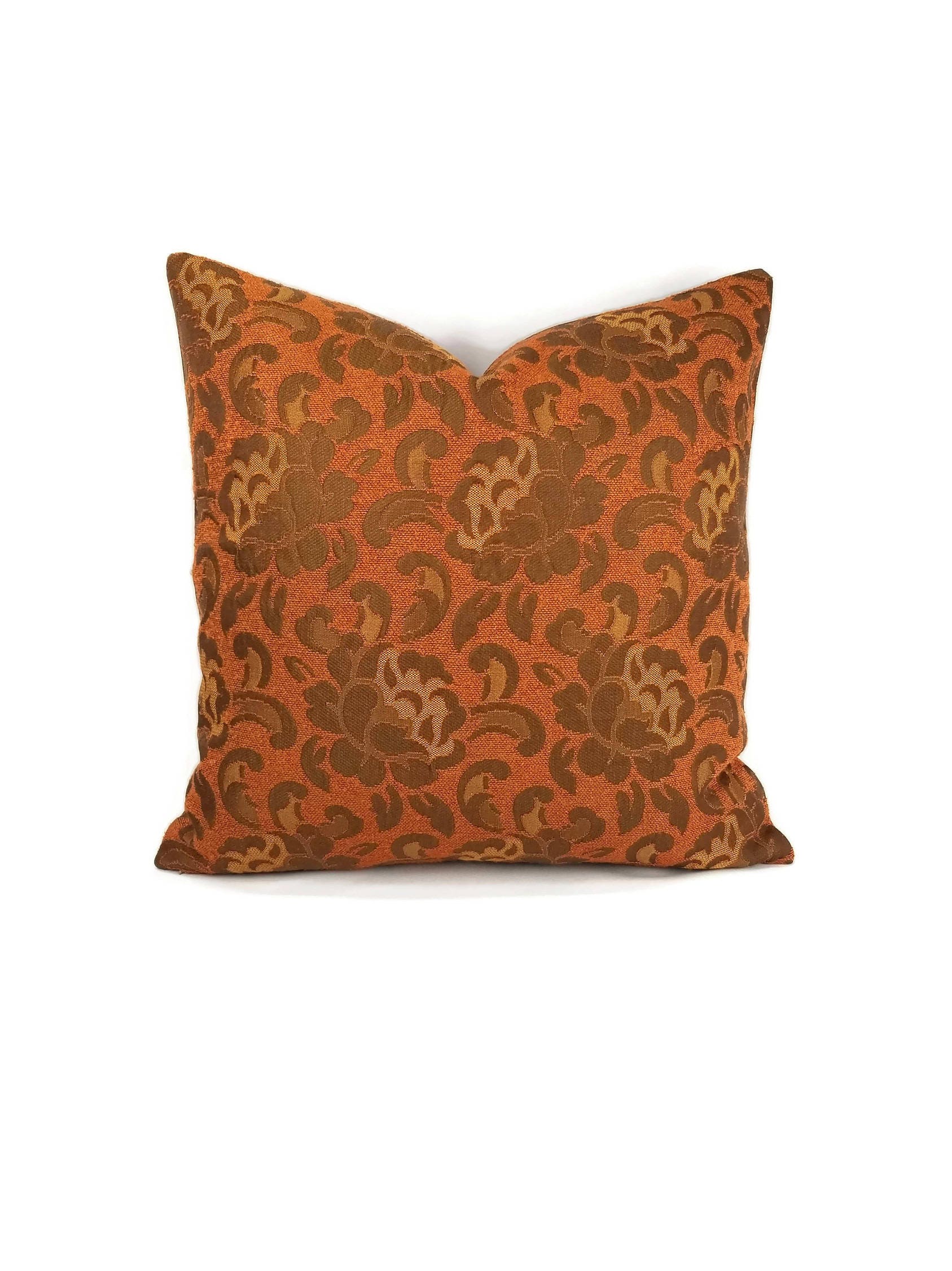 Rust with Brown Floral Pattern Vintage Pillow Cover Etsy