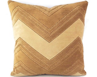 Vintage Tan Velvet Chevron Pattern Pillow Cover
