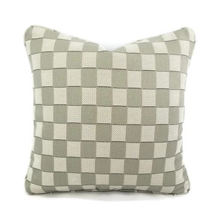 Pierre Frey Kanumera in the color Argile with Self-Welt Pillow Cover - Gray and White Jacquard Checkerboard Cushion Cover