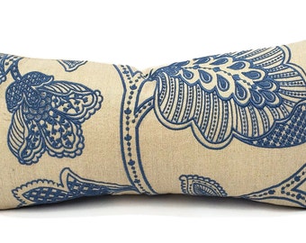 10" x 21" Manuel Canovas Madiran in the color Ciel Backed with Tan Linen Lumbar Pillow Cover