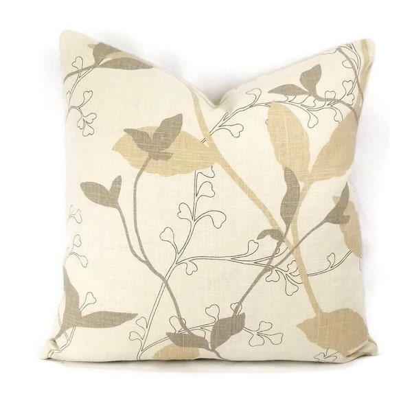 Leafy in the color Taupe from Suburban Home Pillow Cover - Cream and Tan Leaf Pattern Pillow Cover