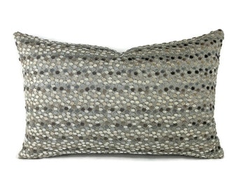 Hamilton Fabrics Bacchus in Pebble Lumbar Pillow Cover - 12.5" x 20" Gray Dots Velvet Rectangle Cushion Case