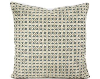 Brunschwig & Fils Monterey Woven Texture in Baltic Pillow Cover - Select your size - Blue and White Wicker Pattern Cushion Case