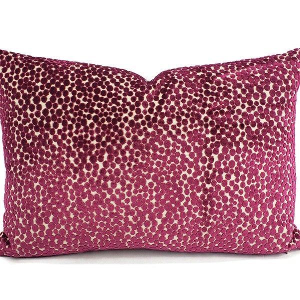 Kravet Couture Polka Dot Plush in Plum Lumbar Pillow Cover - 14" x 20" Cushion Case