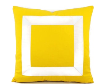 Yellow Cotton with White Ribbon Pillow Cover - 20" x 20" Cushion Case