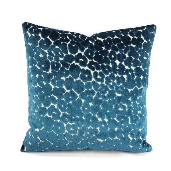 Teal Blue Leopard Samt Kissenbezug - Square Euro Sham - Aegean Blue Panther Muster Kissenbezug