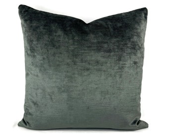 Dark Smoke Gray Velvet Pillow Cover - 20" x 20" Charcoal Pewter Grey Velvet Cushion Case