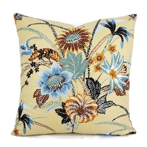 Vintage Cream with Blue and Rust Floral Cotton Pillow Cover