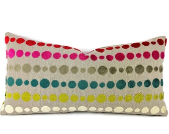 Kravet Design Regenbogen Multi Color Samt Punkte Lendenkissenbezug - 10,5 "x 21" 30177-712 Kravet Samtkissenbezug